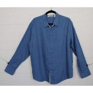 Cubavera XL Blue White Tiny Floral Print Linen Long Sleeve Button Front Shirt